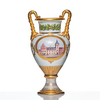 Bing & Grøndahl, a painted and gilt porcelain urn, Denmark, 1860's.