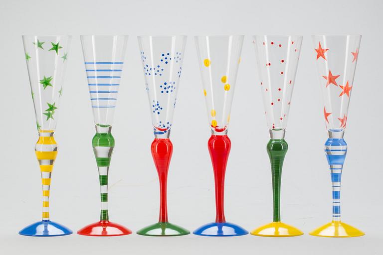 CHAMPAGNESTRUTAR, 6 st. "Clown",  signerade, design Anne Nilsson, Orrefors.