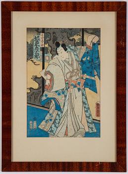 Färgträsnitt, 3 st, Japan, bl.a. Utagawa Hiroshige.