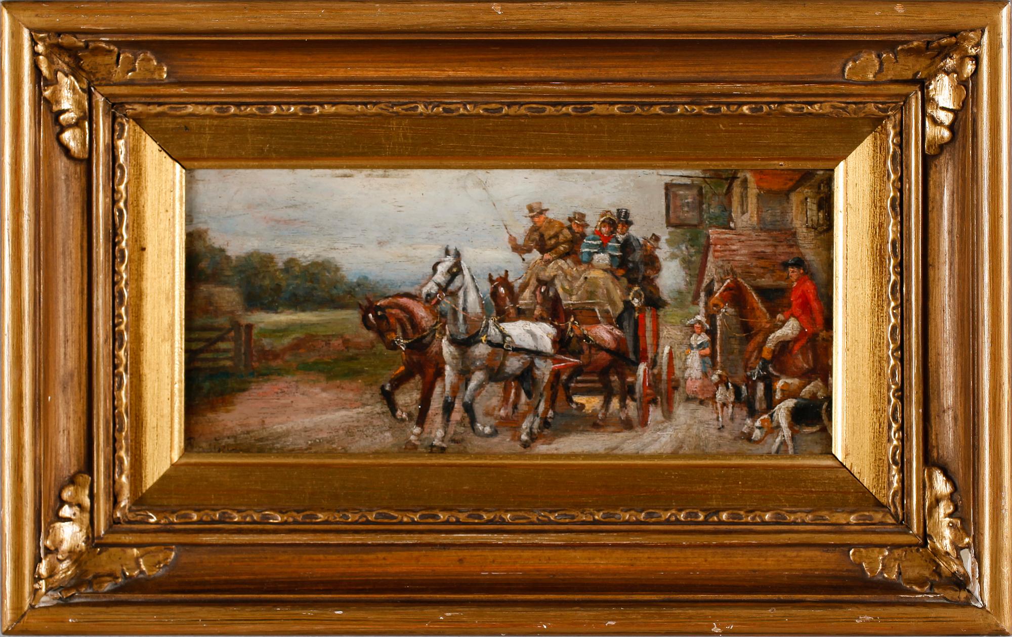 OKÄND KONSTNÄR, olja på pannå, otydligt signerad, England, sent 1800-tal.