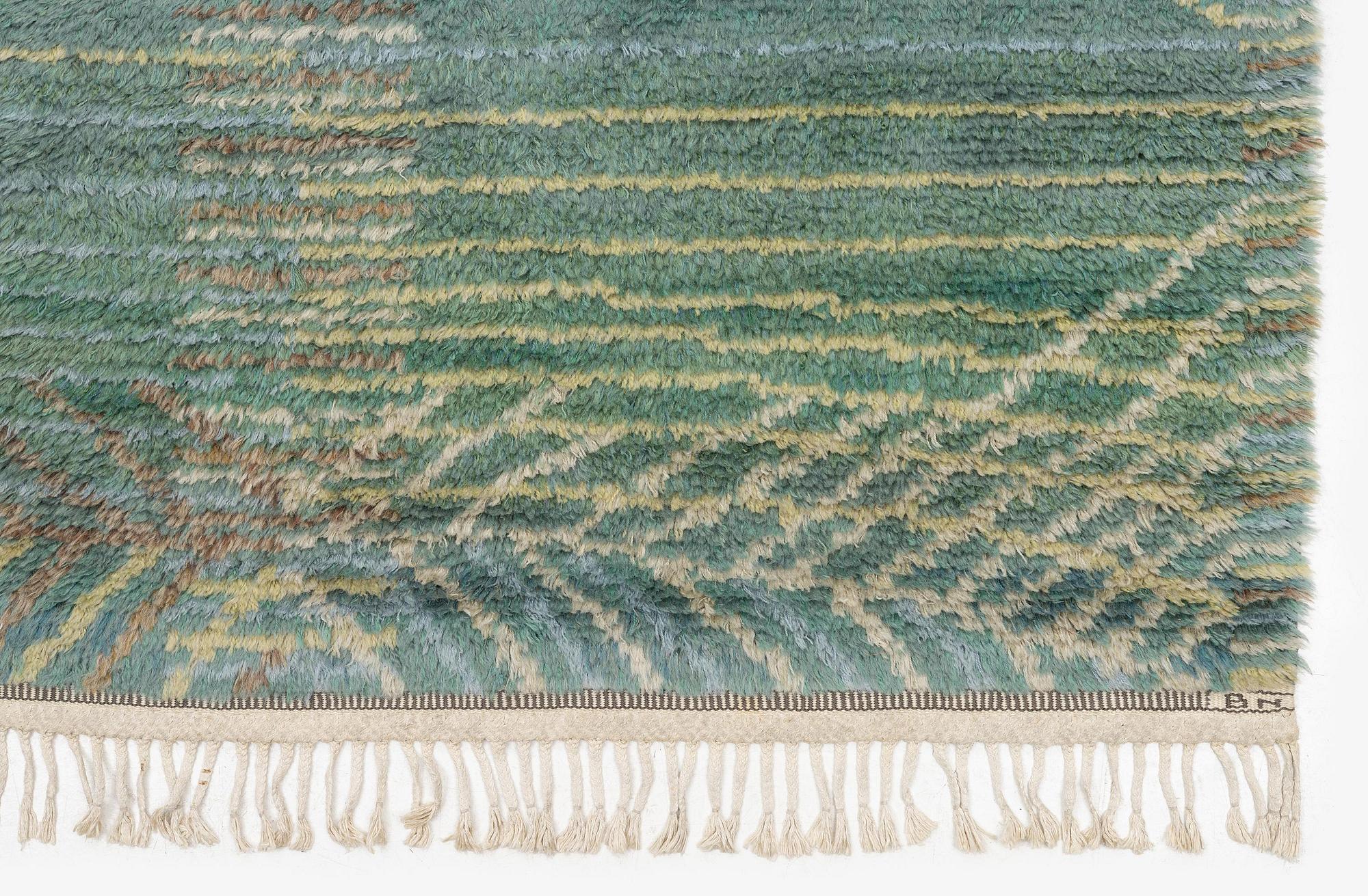 Barbro Nilsson, a runner, 'Marina, grön', knotted pile, c. 469 x 158 cm, signed AB MMF BN.