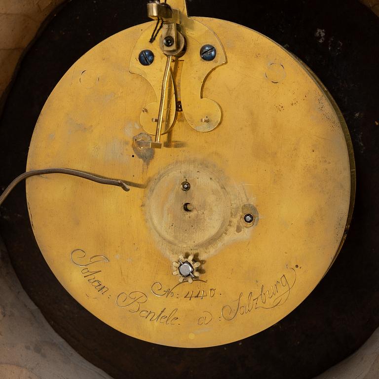 An Austrian Louis XVI giltwood cartel clock by J. Bentele (watchmaker in Salzburg ca 1780).