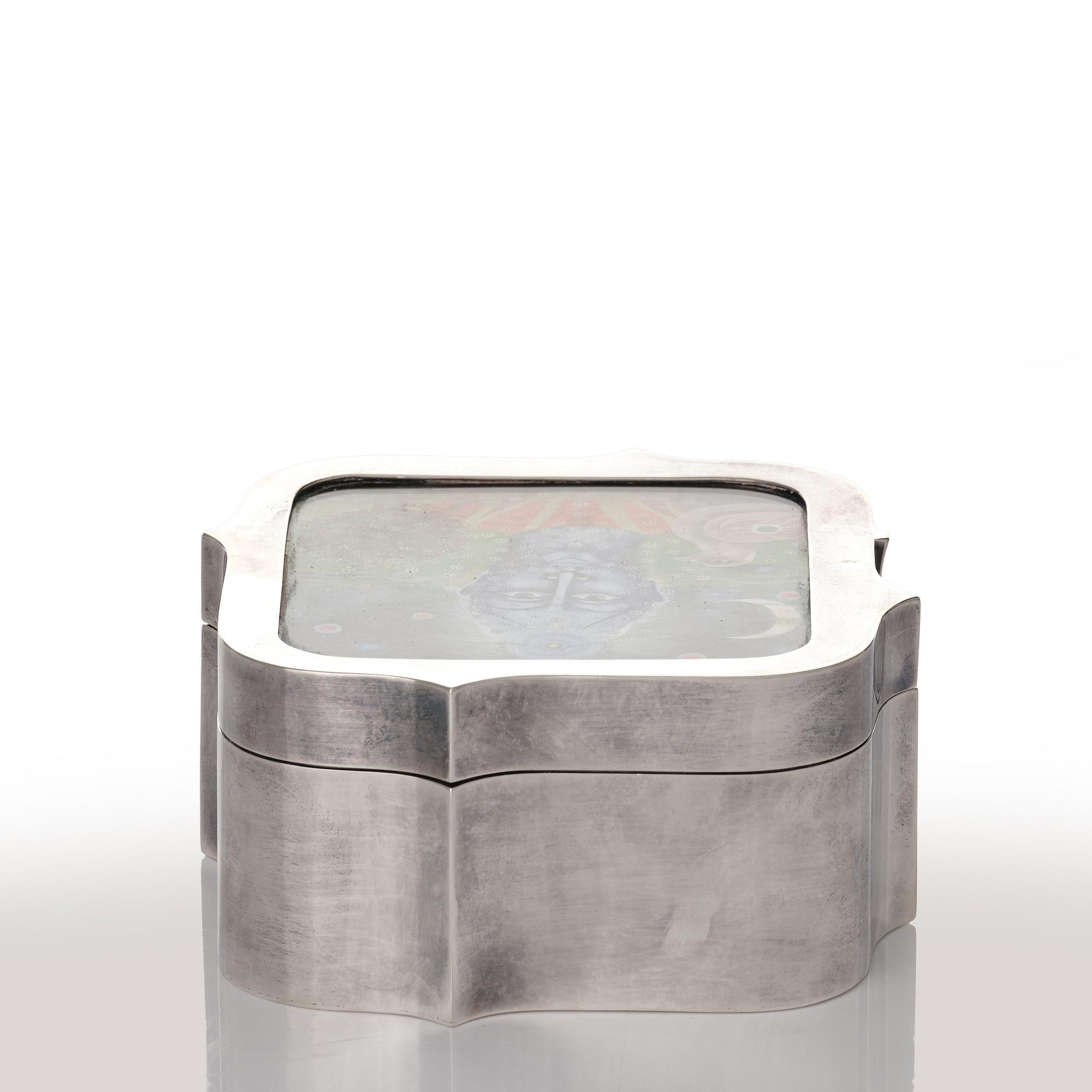 Claës Giertta, ask, Stockholm 1970, sterling, locket med gouache.