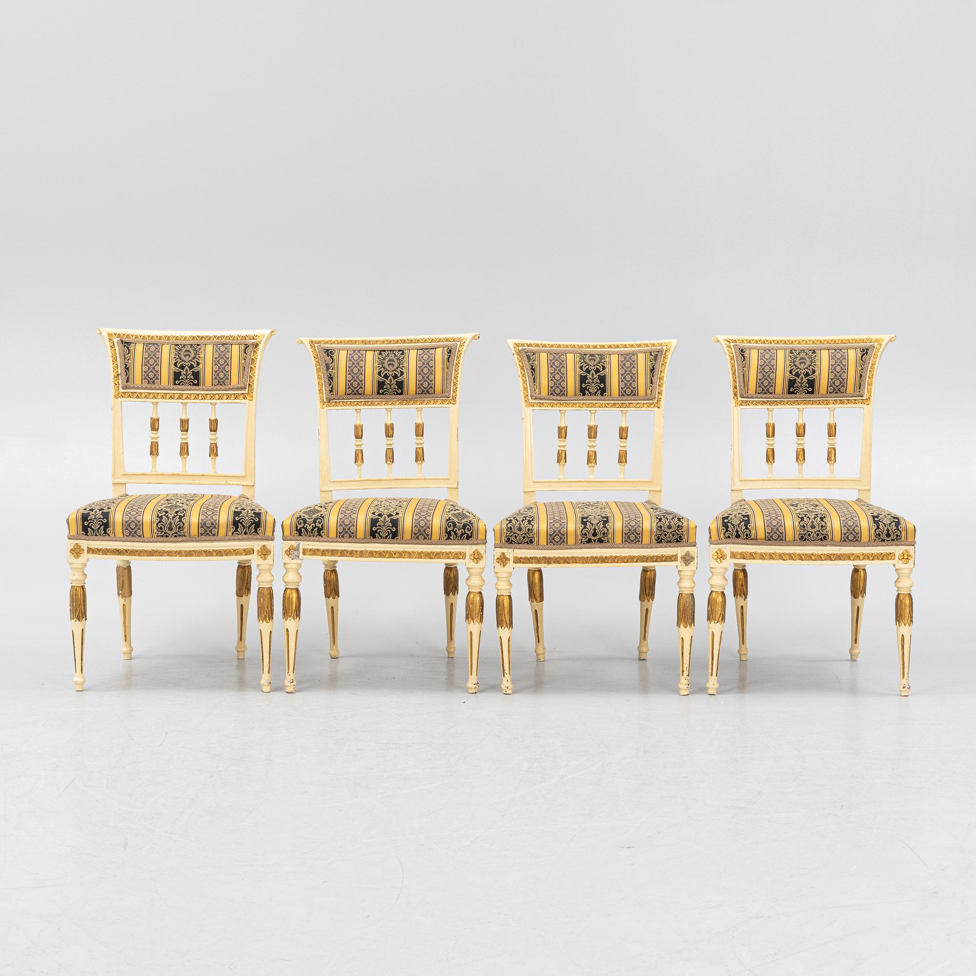 Stolar, fyra stycken, Stockholmsarbeten, omkring 1800, Sengustavianska.
