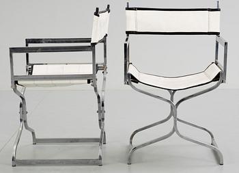 A pair of chromed steel and artificial leather folding chairs, second half of 20th Century.