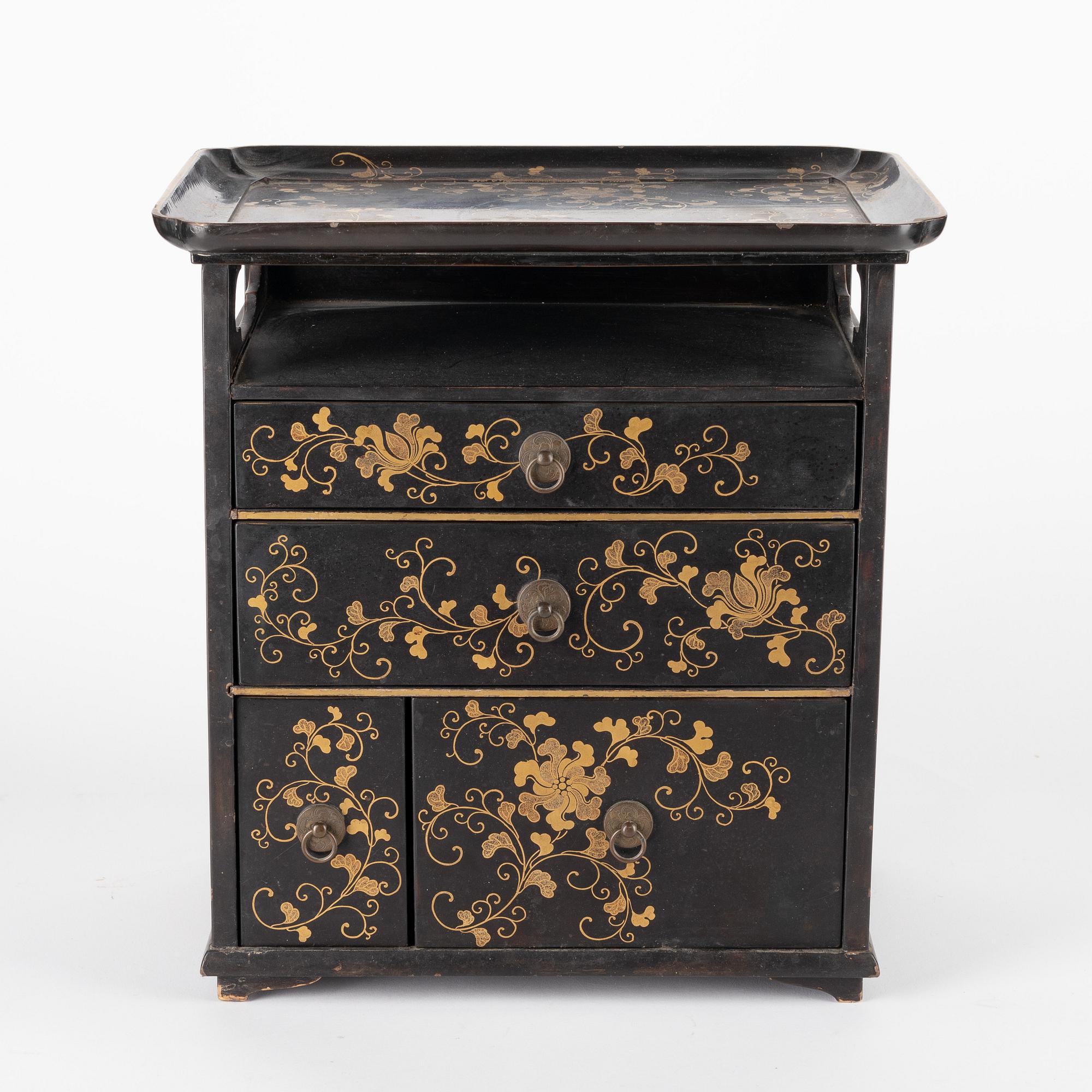 A Japanese miniature lacquer cabinet, 20th century.