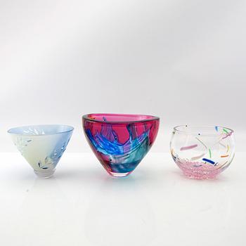 Berit Johansson, 3 signed bowls, signed Orrefors.