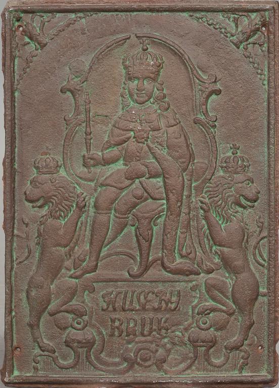 SÄTTUNGSPLATTA, gjutjärn, Huseby bruk. 1800-tal.