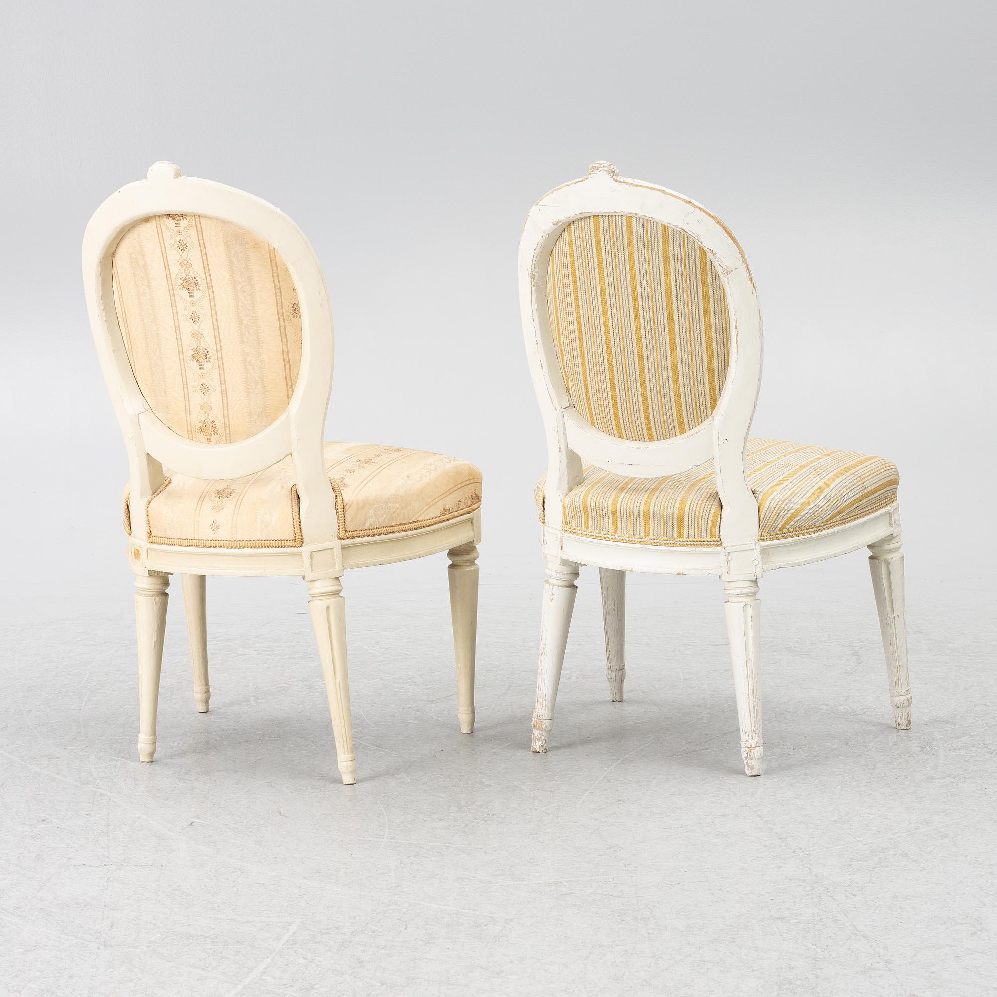 A pair of Gustavian chairs, Stockholm, late 18th century.