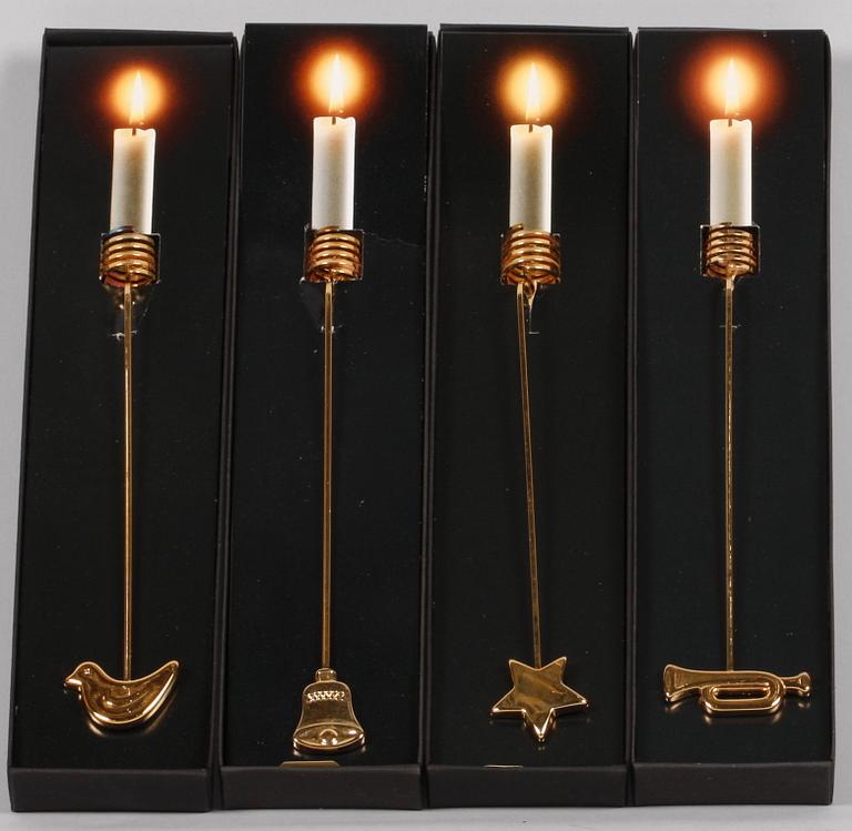 LJUSHÅLLARE, 4 st. För julgransljus. Mässing. Design Andreas Mikkelsen för Georg Jensen.