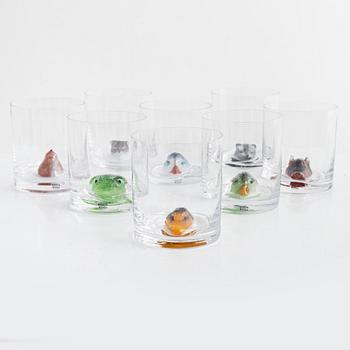 Ernst Billgren, eight "New Friends" glasses, Kosta Boda, Sweden.