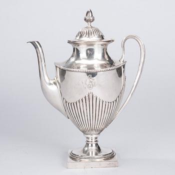 KAFFESERVIS, 3 delar, försilvrad metall, empirestil, 1900-talets första hälft.