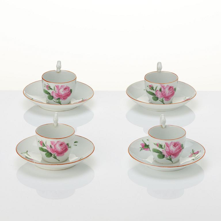 Meissen, Kaffekoppar med fat, fyra stycken, porslin, 1920-tal.