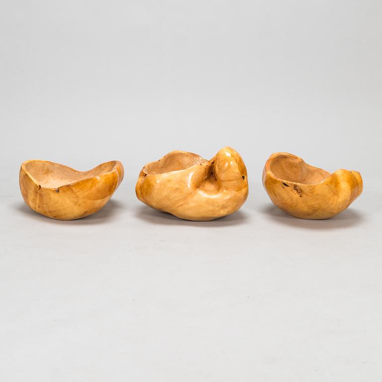 Three 20th century burr wood bowls.