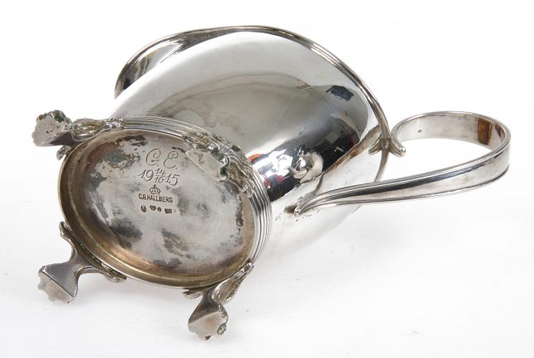 KAFFESERVIS, 3 delar, silver, C G Hallberg, Hallberg, Stockholm, empirestil, 1915, ca 1350g.