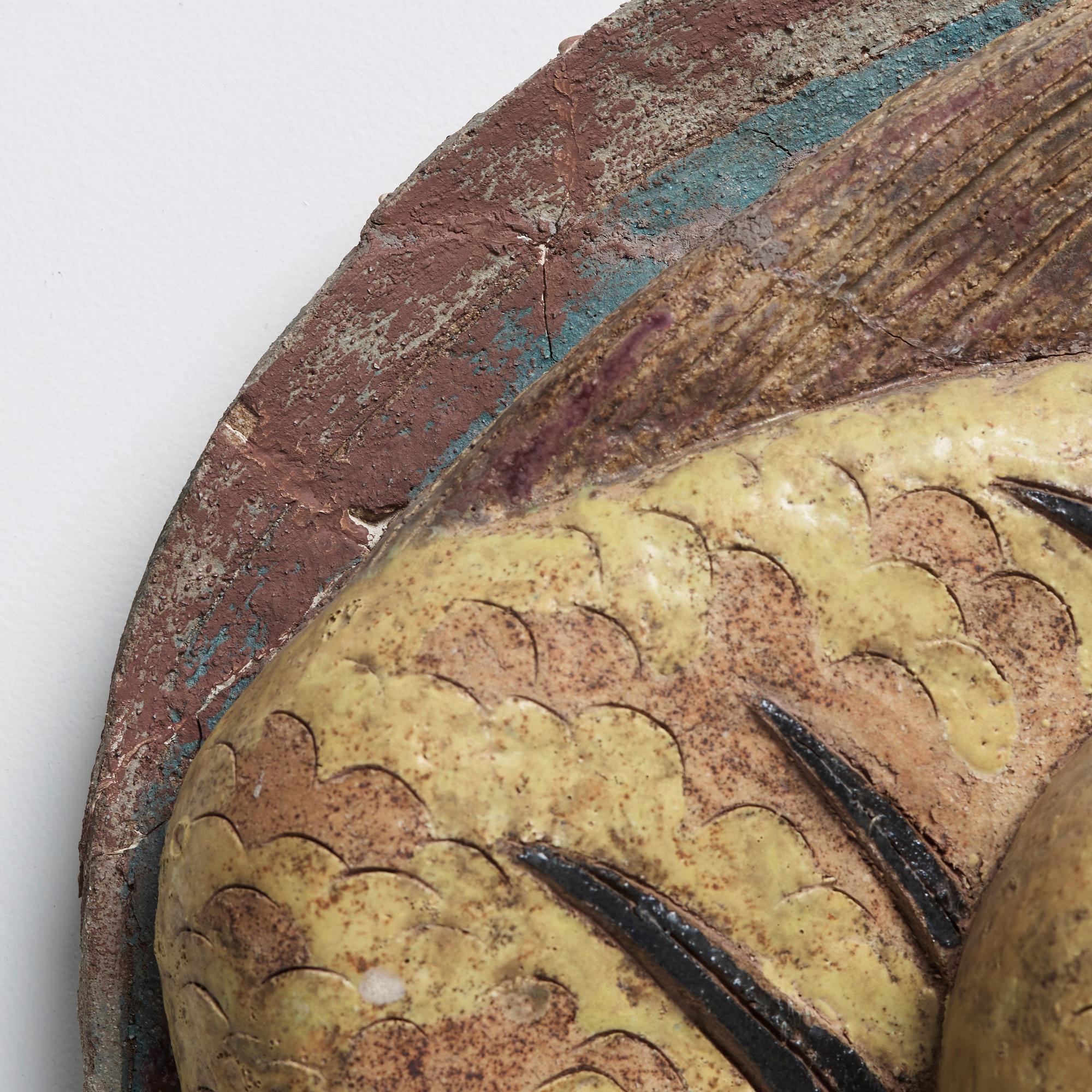 Tyra Lundgren, a stoneware relief 'Yellow fish', probably 1950's.