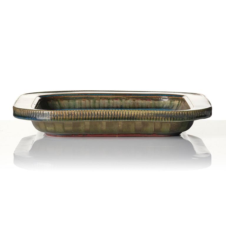 Wilhelm Kåge, a "Farsta" stoneware dish decorated with a face, Gustavsberg Studio, 1957.