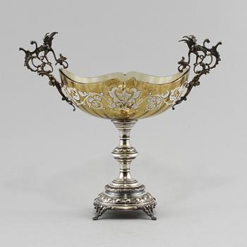 JARDINIERE, glas och vitmetall, sent 1800-/tidigt 1900-tal.