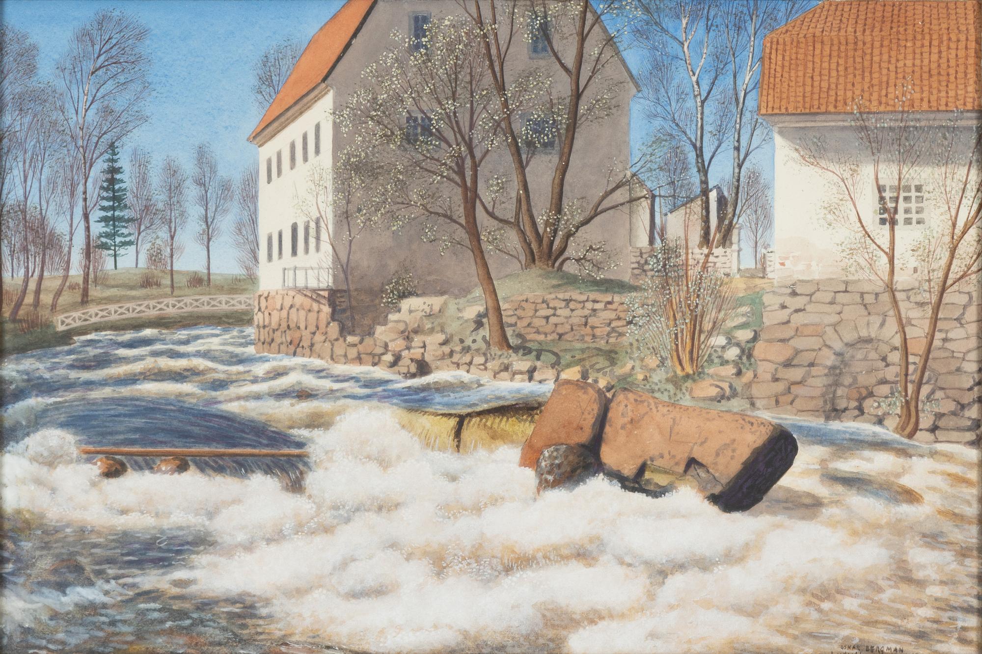 Oskar Bergman, akvarell, signerad och daterad Ludvika april 1935.