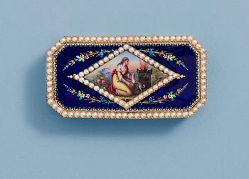 813. A Swiss late 18th century/early 19th century gold and enamel snuff-box.