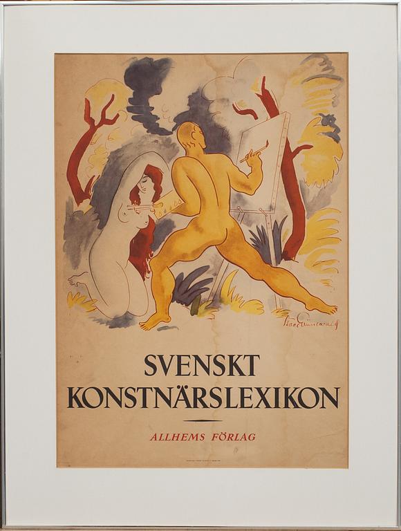 AFFISCH, efter Grünewald, "Svenskt konstnärslexikons" omslag. Allhem 1952.