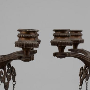 FERDINAND BARBEDIENNE, attributed to, a pair of 19th century bronze candelabra.