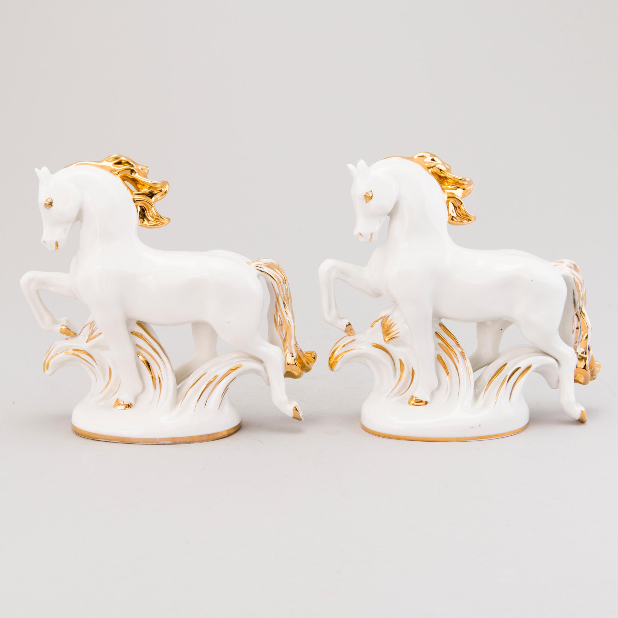 Two Russian porcelain horse figurines, Lomonosov, Soviet 1960s-1970s.