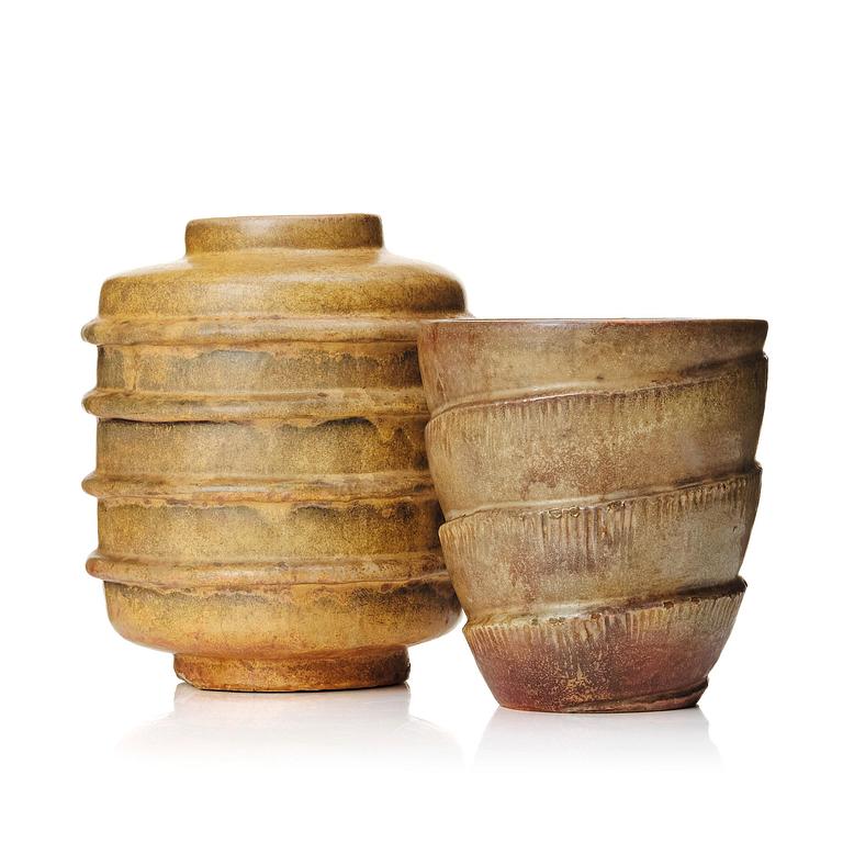 Hildur Haggård, two ceramic vases, executed in her own studio, Stockholm 1930s.