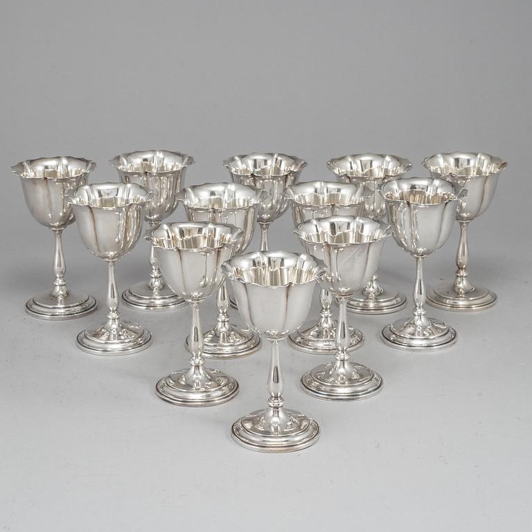 A set of twelve 20thcentury sterling silver dessert-glasses.