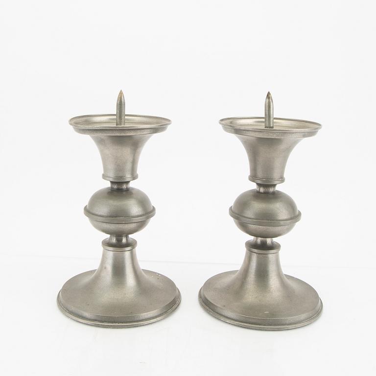 Edvin Ollers, a set of two pewter candle sticks and one bowl 1950.
