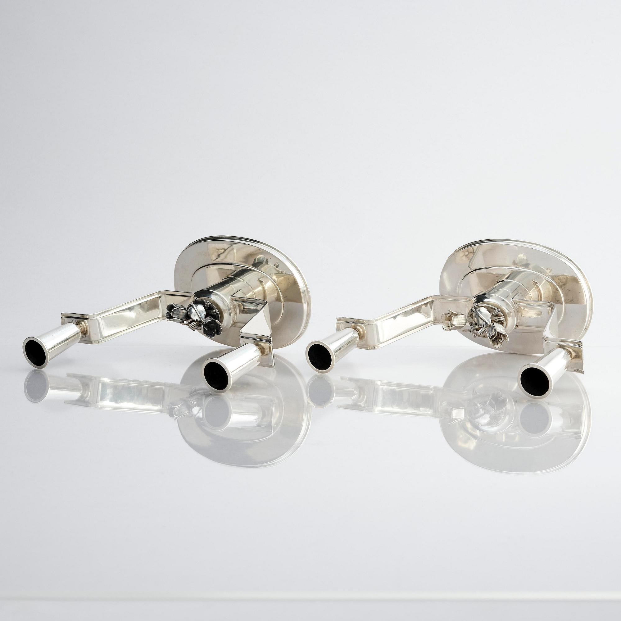 Carl Fredrik Carlman, a pair of silver candlesticks, design by Per Sköld, Stockholm, Sweden 1945.