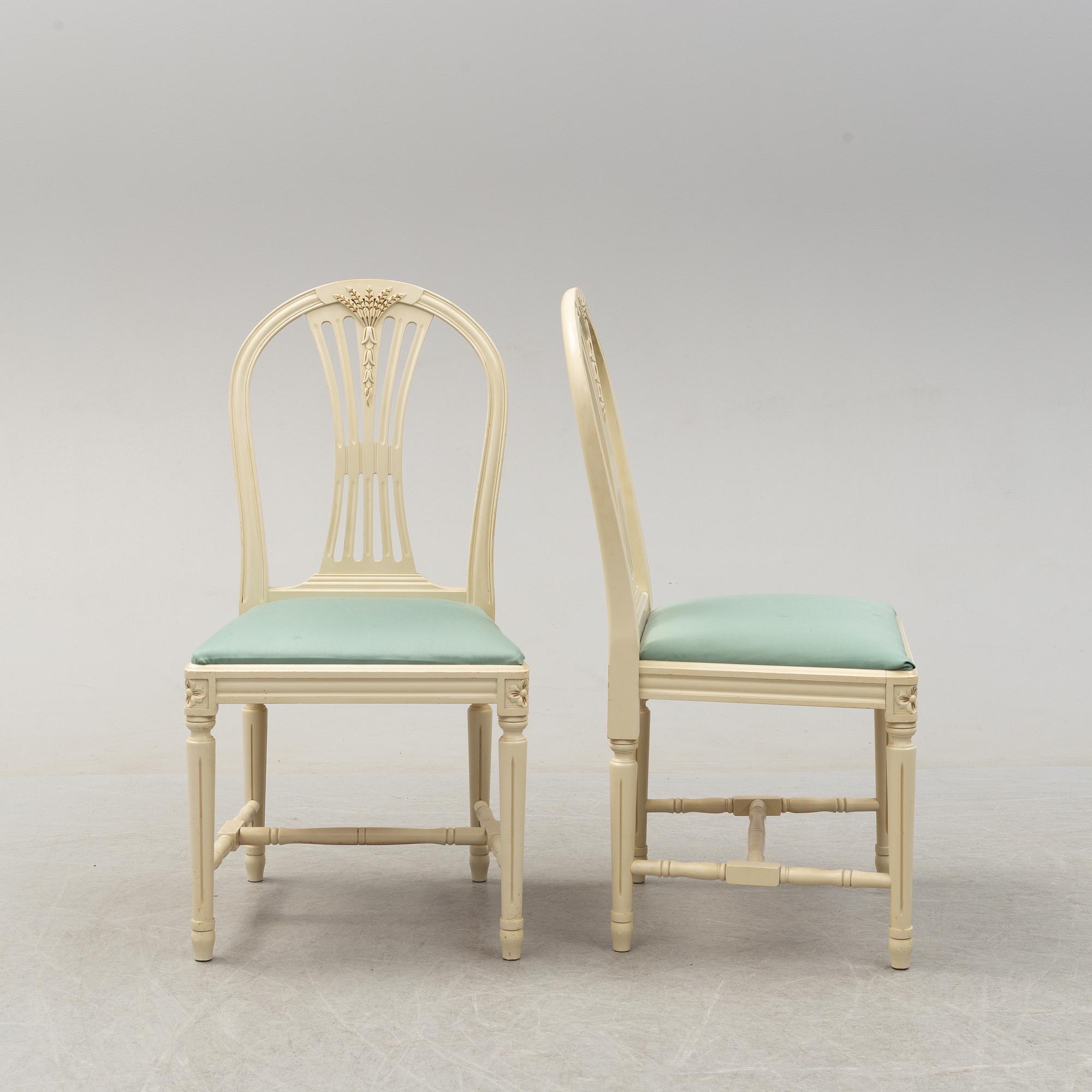 A set of six chairs and a dining table, gustavian style, late 20th century.