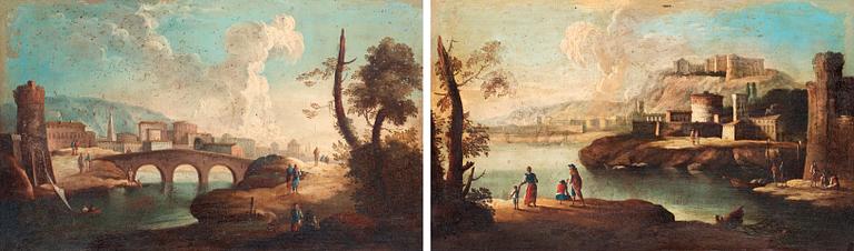 Paolo Anesi Circle of, Landscape with figures and buildings.