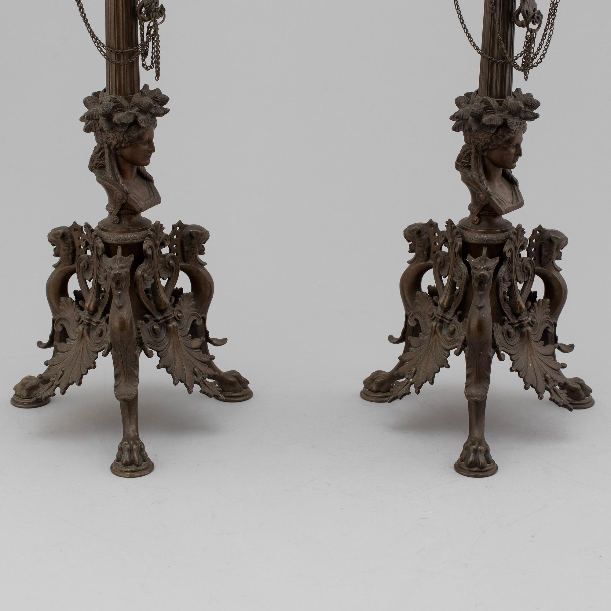 FERDINAND BARBEDIENNE, attributed to, a pair of 19th century bronze candelabra.