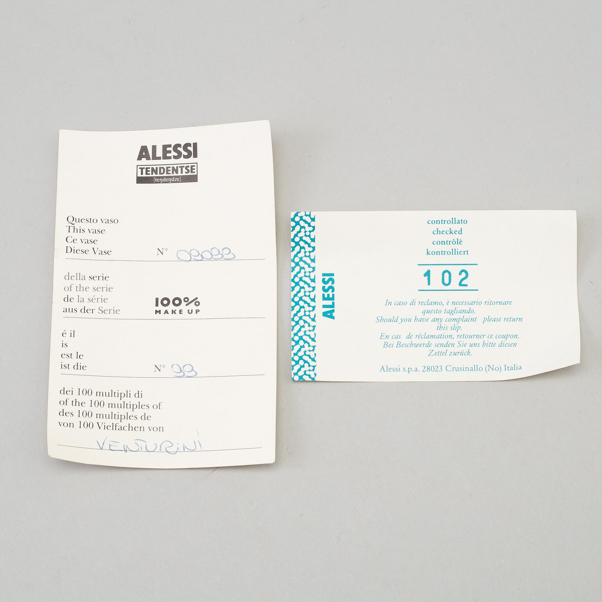 ALESSO MENDINI & ROBERT VENTURI, vase, modell "TAM80", "100% Make Up", nr 91, Alessi, 1992. Märkt 09099.
