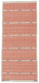 Barbro Nilsson, CARPET. "Rosengång, röd". Flat weave. 181,5 x 81,5 cm. Signed AB MMF BN.