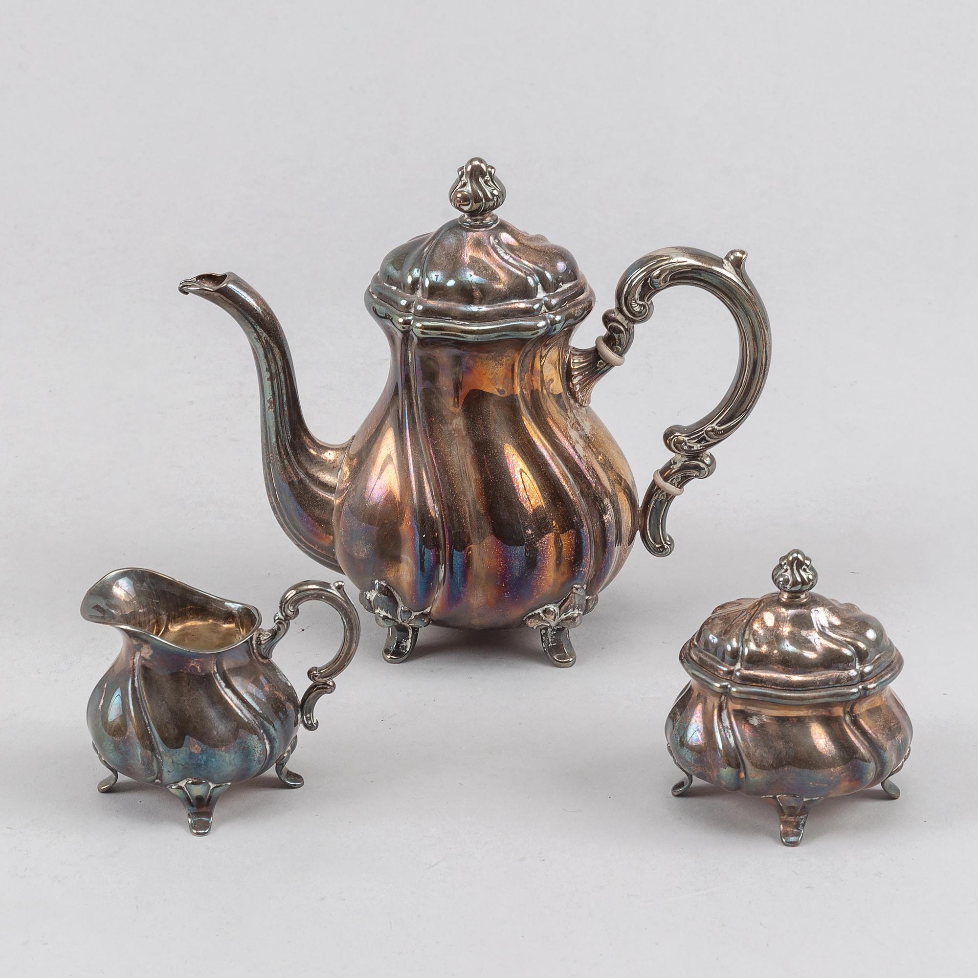 Kaffeservis, 3 delar, silver, rokokostil, Tyskland, 1900-tal.
