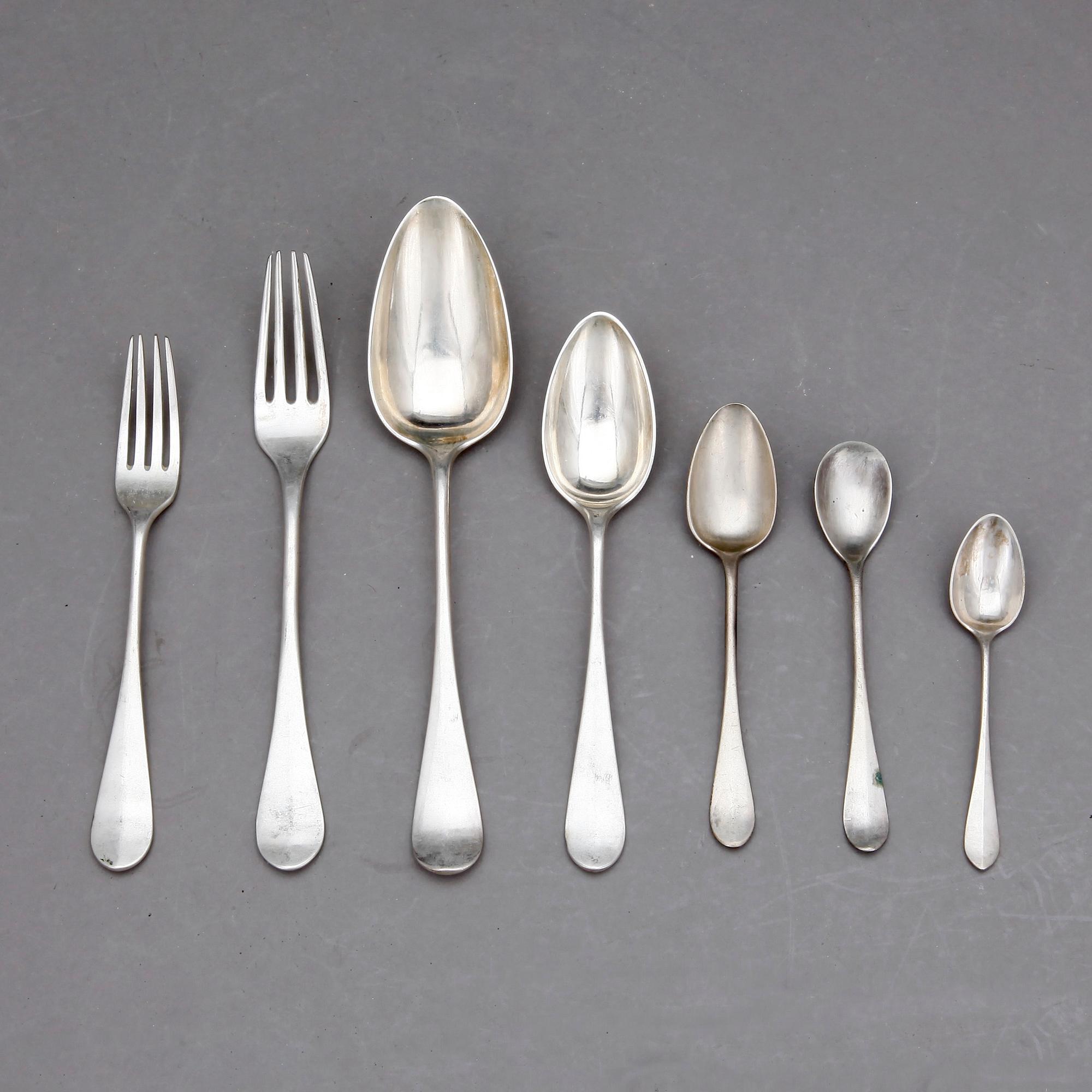 BESTICK, silver, 66 delar, GAB och JET, Stockholm, ca 1886-1901, vikt ca 3098 g.