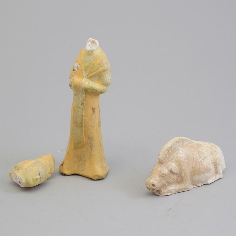 Eight earthenware figures, Ming dynasty.