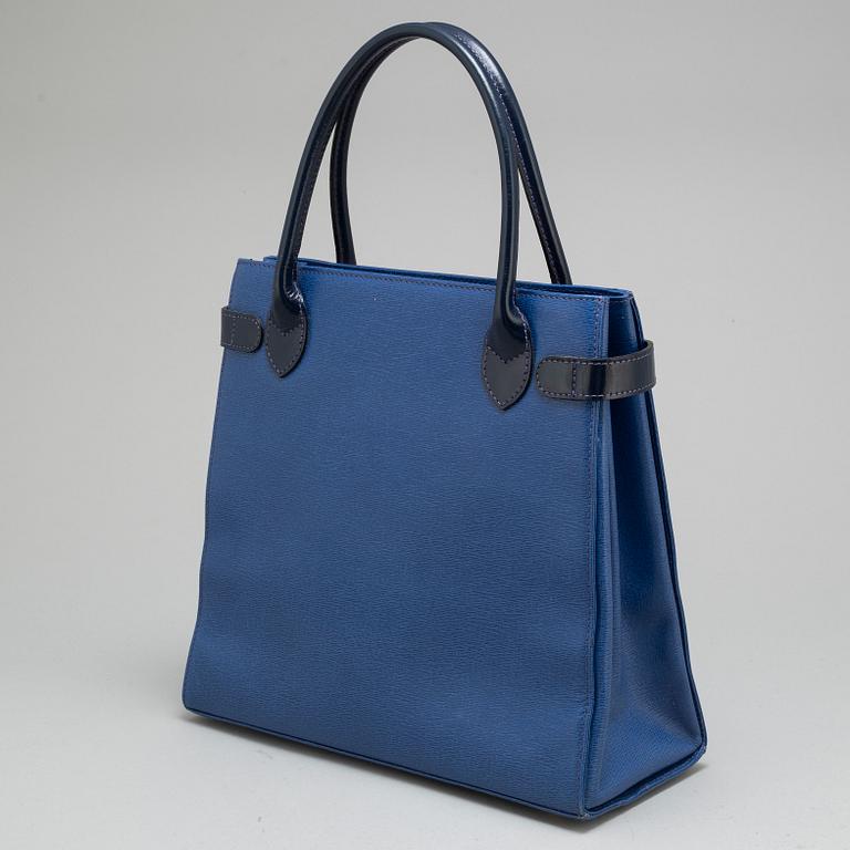 BURBERRY, a blue leather tote bag.