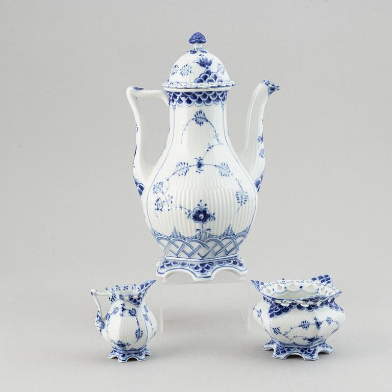 A three piece Royal Copenhagen "Blue Fluted" full lace coffee service.