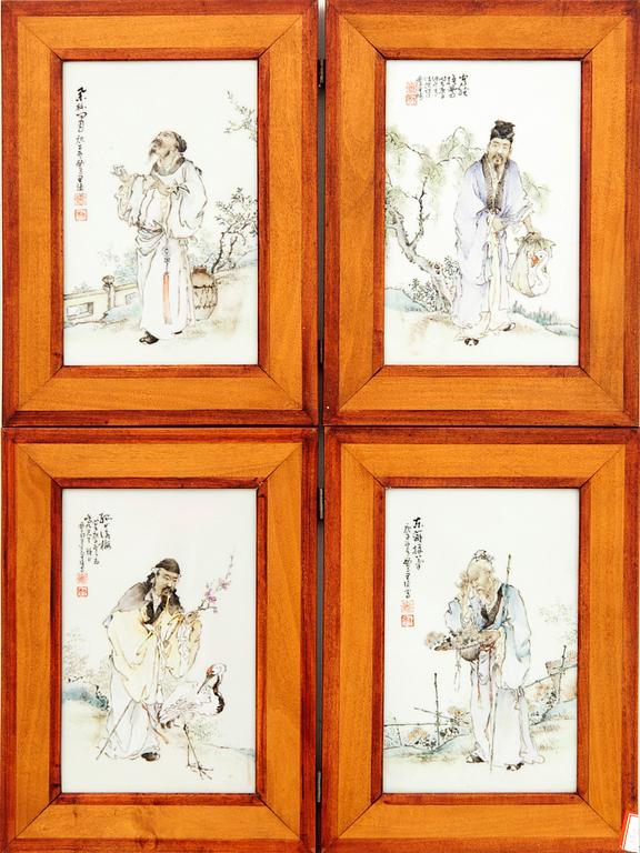 Plaques 4 pcs China porcelain 20th century.