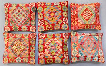 SIX KILIM CUSHIONS, AROUND 50 x 50 cm.
