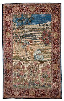 A CARPET, a semi-antique Kerman figural, ca 248,5-250 x 155 cm.