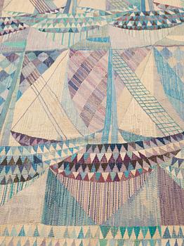 Marianne Richter, VÄVD TAPET. "Skutor, blå". Gobelängvariant. 211,5 x 151 cm. Signerad AB MMF MR.