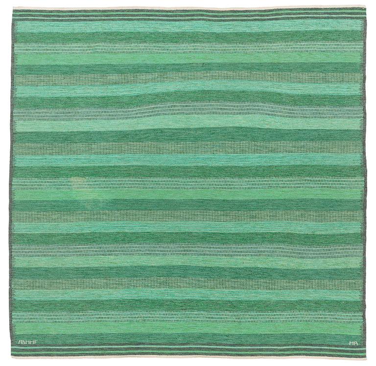 Marianne Richter, a carpet, ”Randig i Fasads färger”, flat weave, c 230 x 232 cm, signed AB MMF MR.