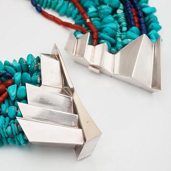 Kristian Nilsson, a sterling necklace with semi-precious stones, Stockholm, 1983,