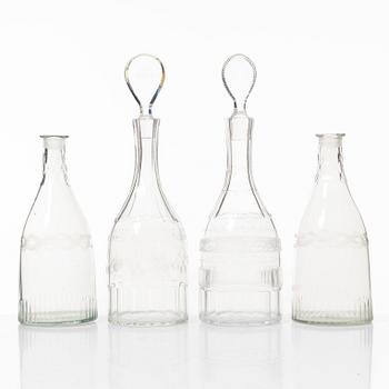 Four glass decanters, Gustavian, Sweden, late 18th century and first half of the 19th century.