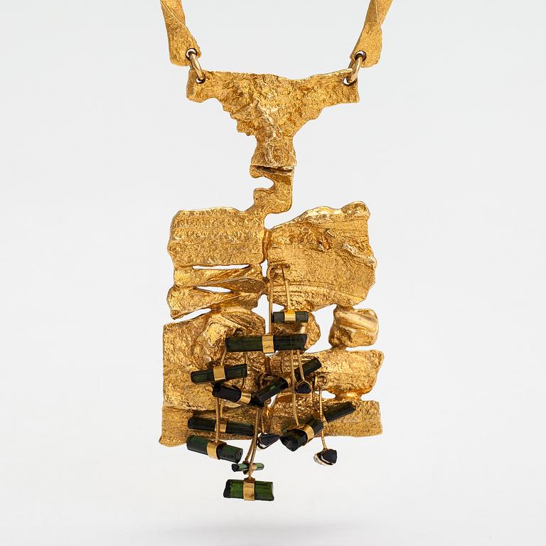 Björn Weckström, A 18K gold and tourmaline necklace "Flowering wall". Lapponia 1971.