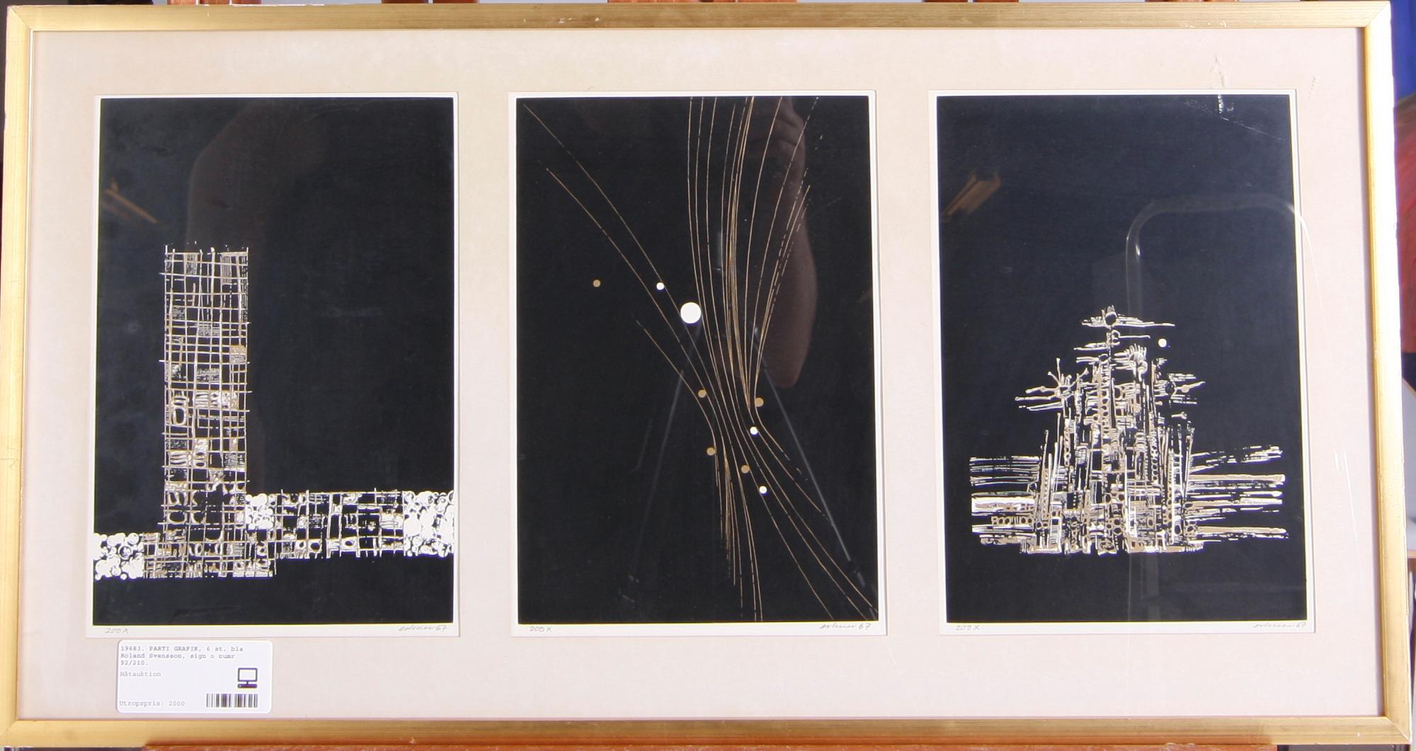 PARTI GRAFIK, 6 st, bla Roland Svensson, sign o numr 92/210.